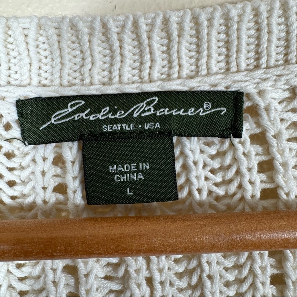 Eddie Bauer 100% Cotton Cozy 3 Button Cardigan L (Fits Like M) Ecru Neutral - Picture 10 of 10
